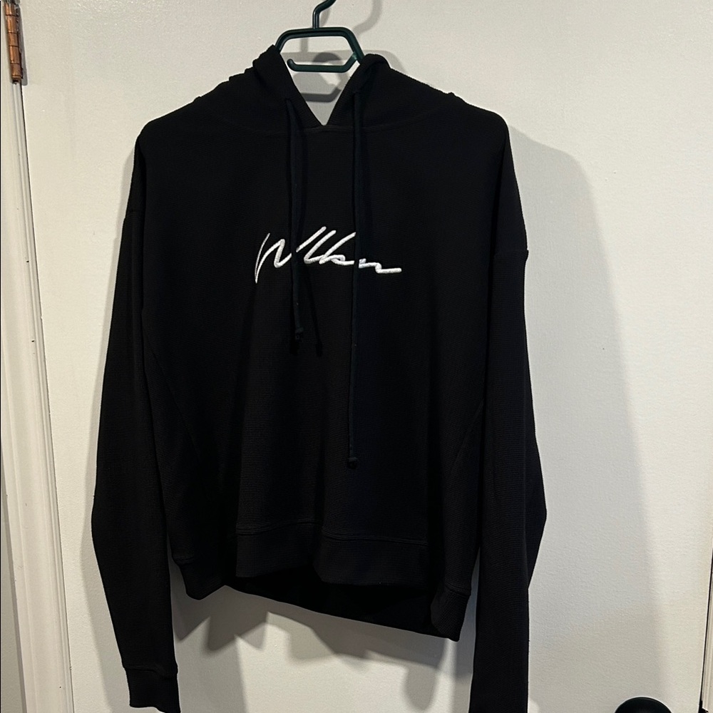 WLKN Black Cropped Hoodie with White Logo
